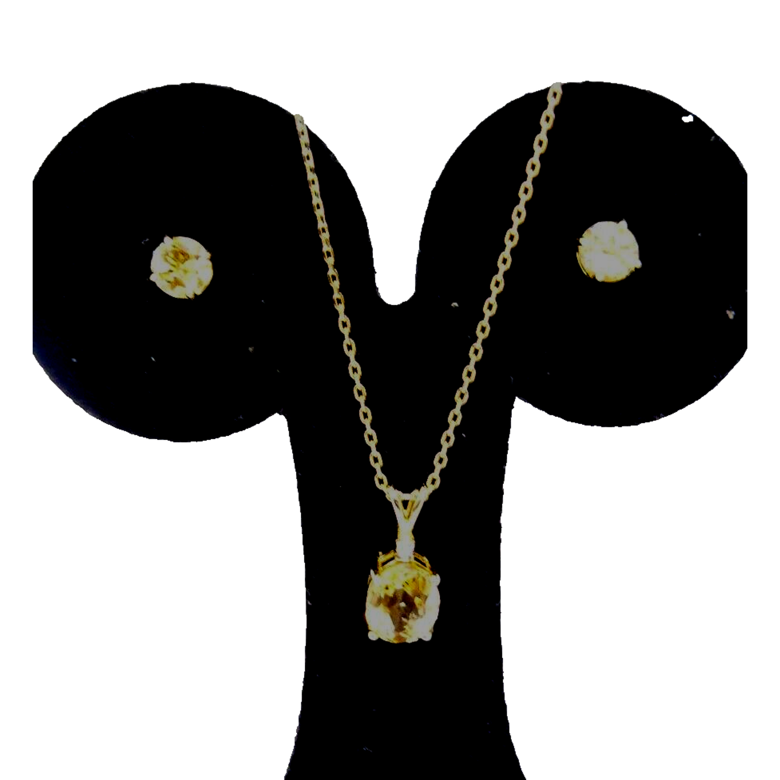 Oval Citrine Necklace W Diamond Acct & Round Earrings 925 Sterling Silver ~2 Tcw